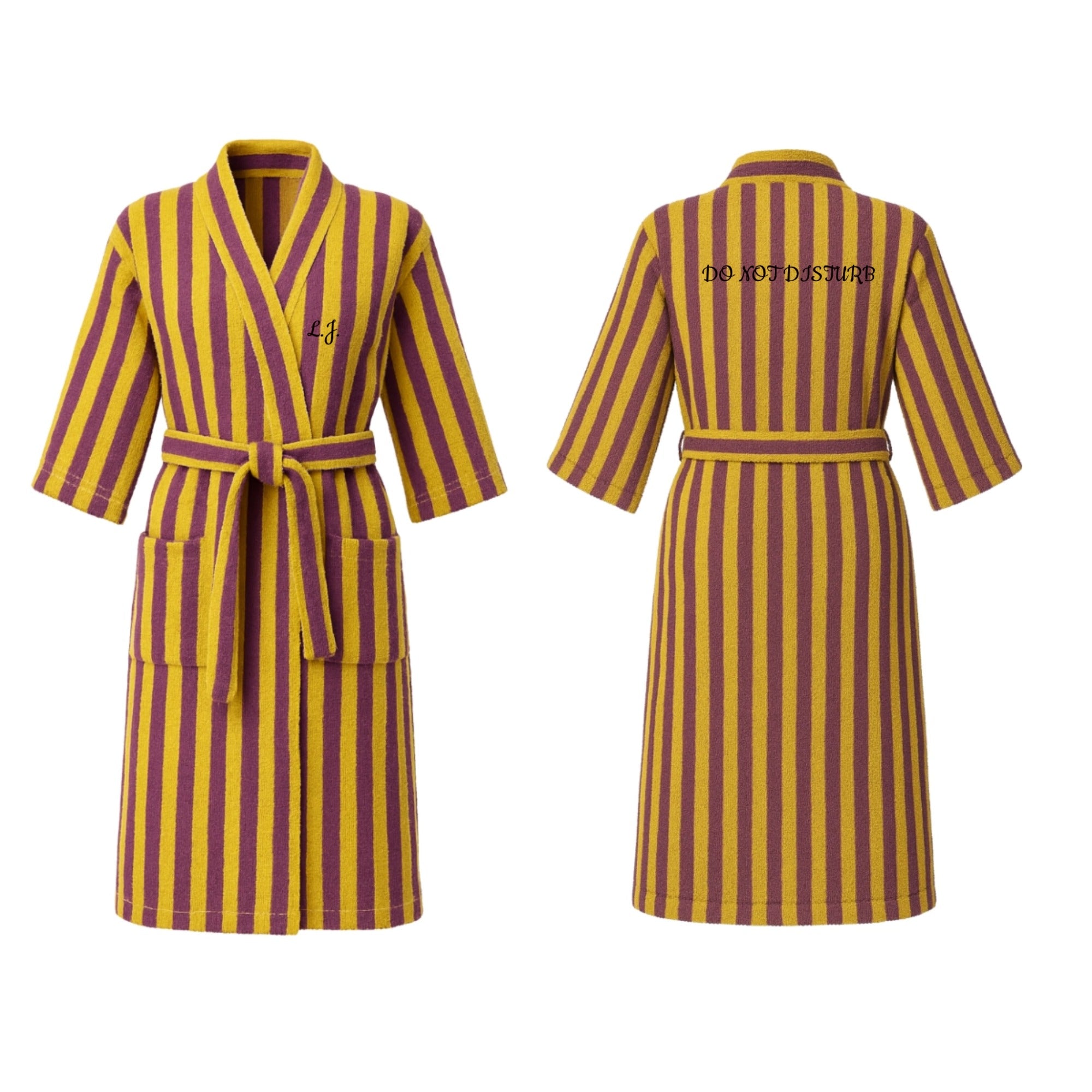 Inscription Stripped Bath Robe - Green