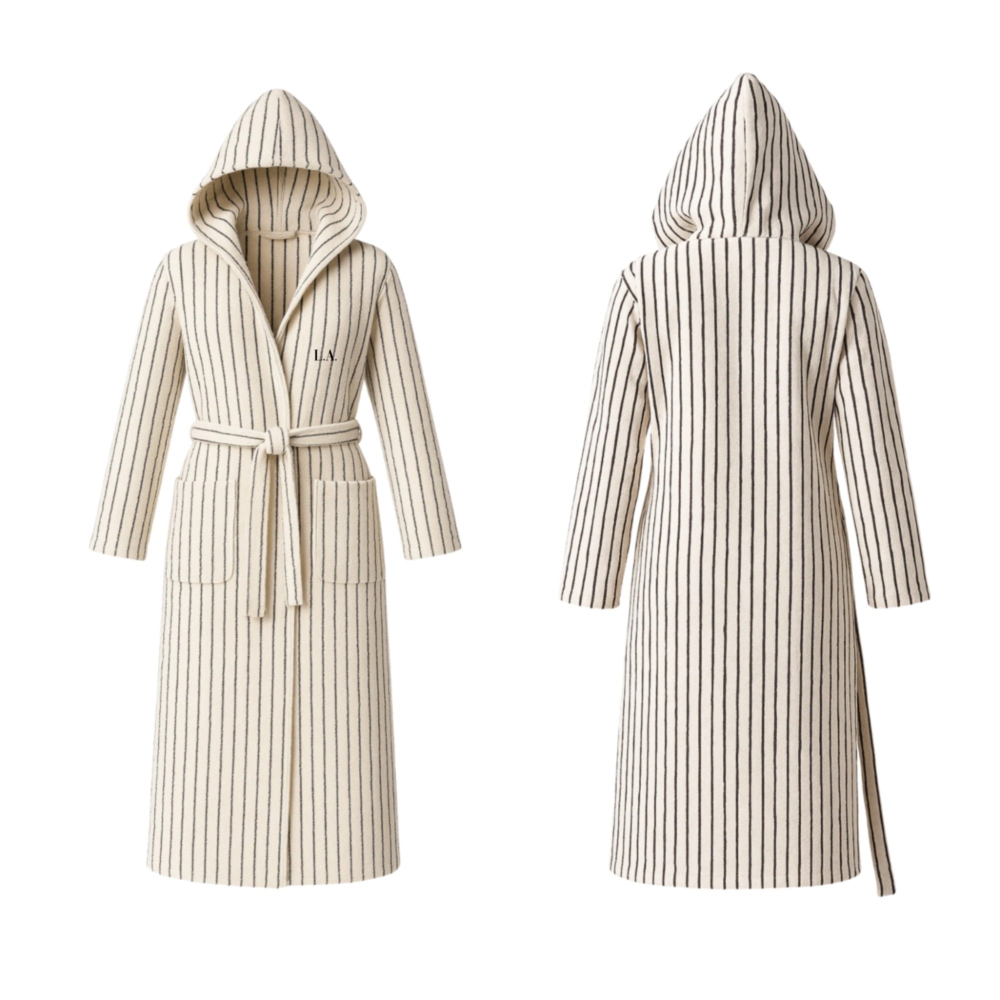 Initials Striped Hooded Robe