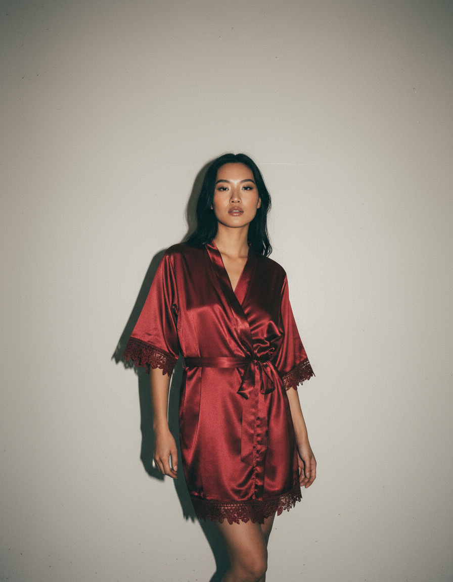 Lace Trim Robe Maple Red - BLANK