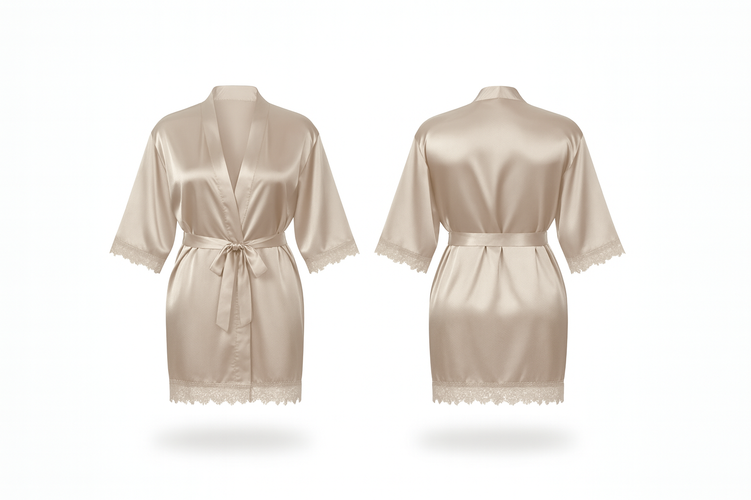 Lace Trim Robe Champagne  - BLANK