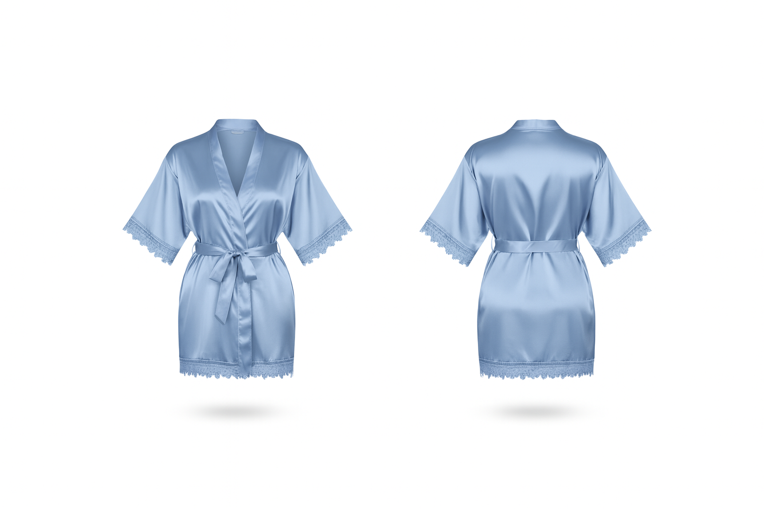 Lace Trim Robe Dusty Blue - BLANK