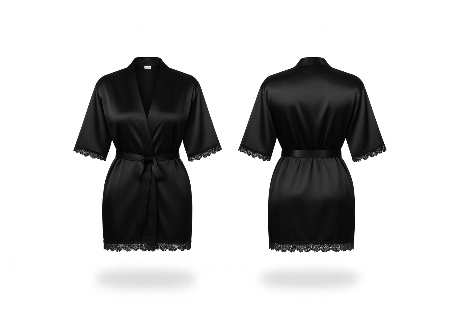 Lace Trim Robe Black - BLANK