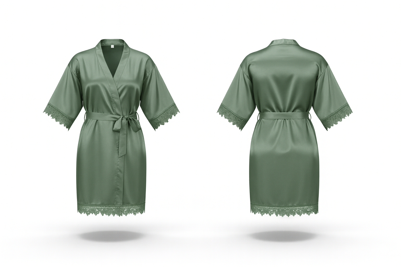 Lace Trim Robe Eucalyptus - BLANK