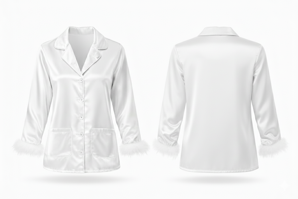 Feather Trim Satin Set White  -  BLANK