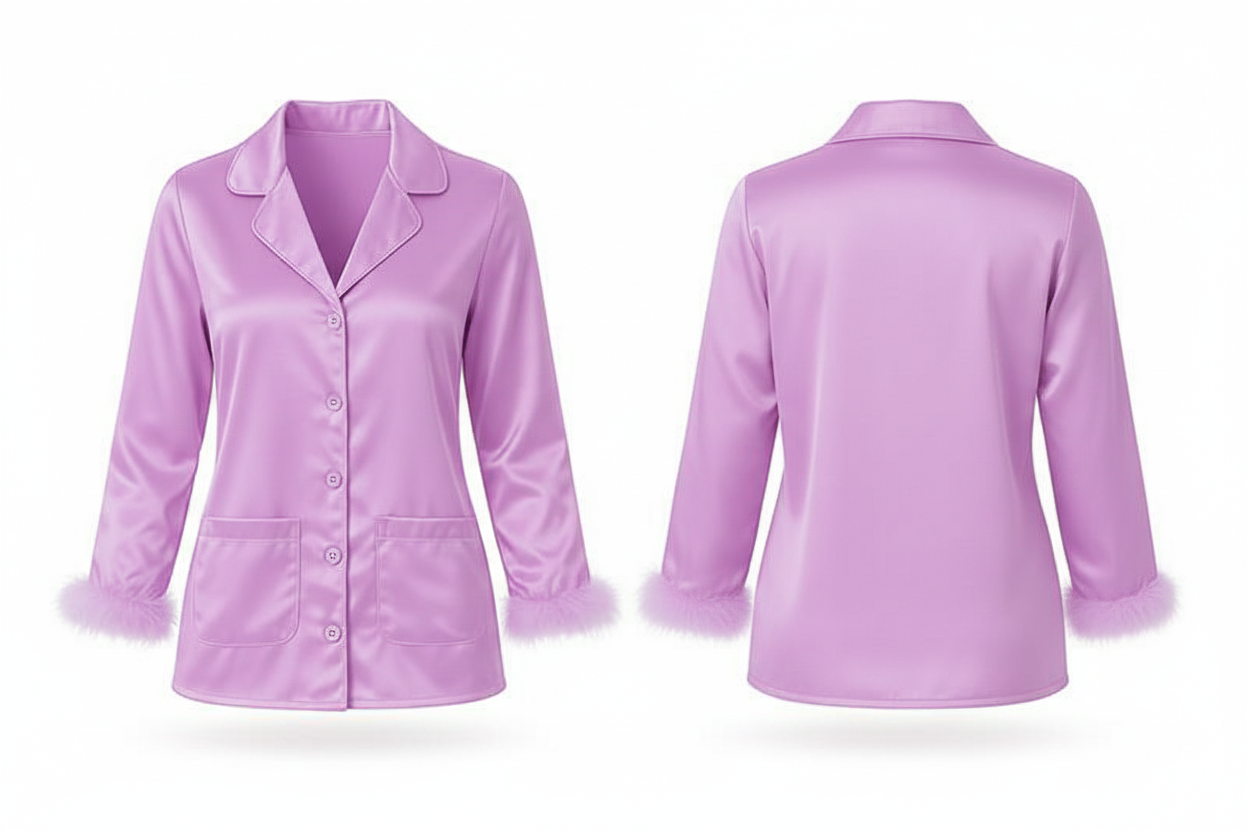 Feather Trim Satin Set Lilac - BLANK