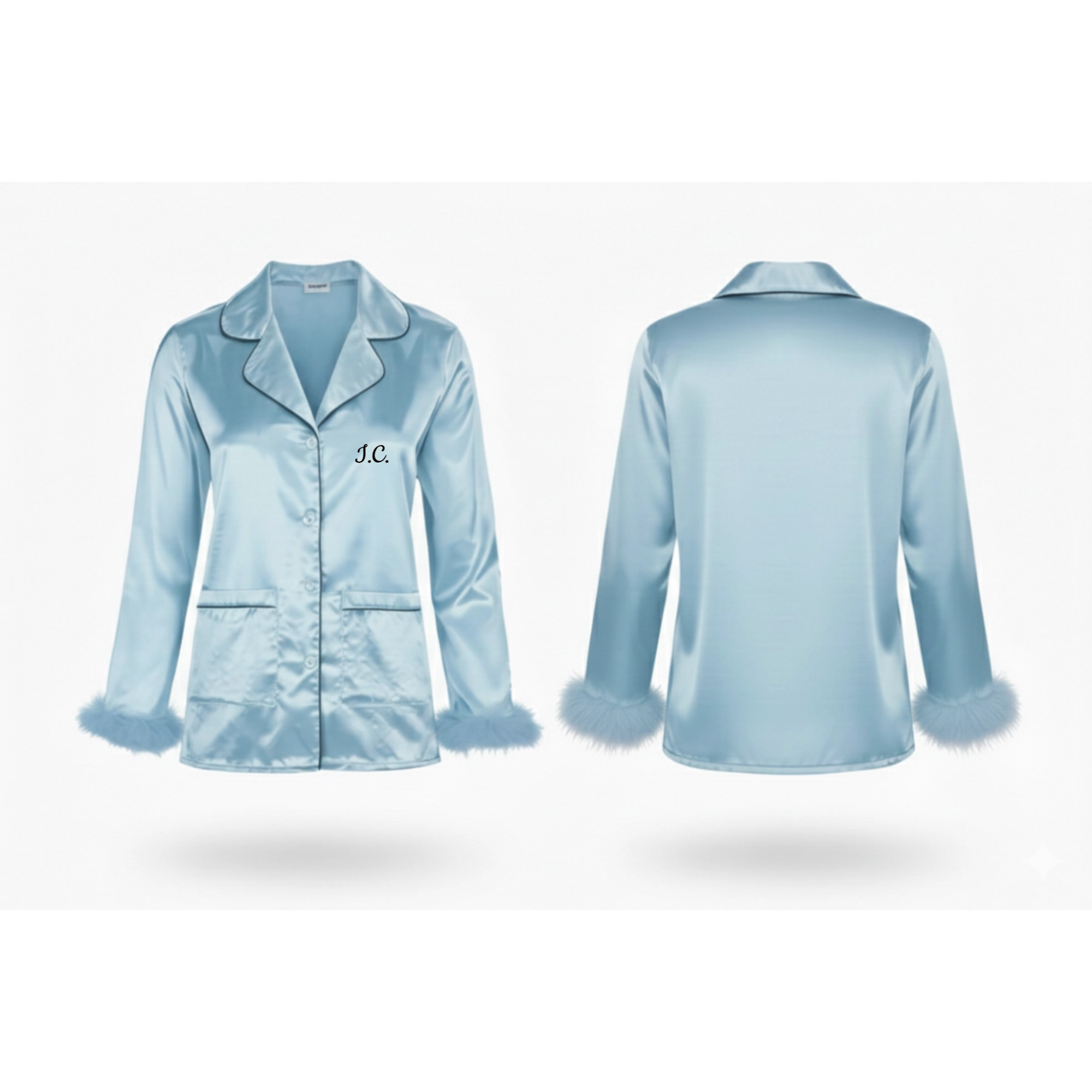 Initials Feather Trim Satin Set