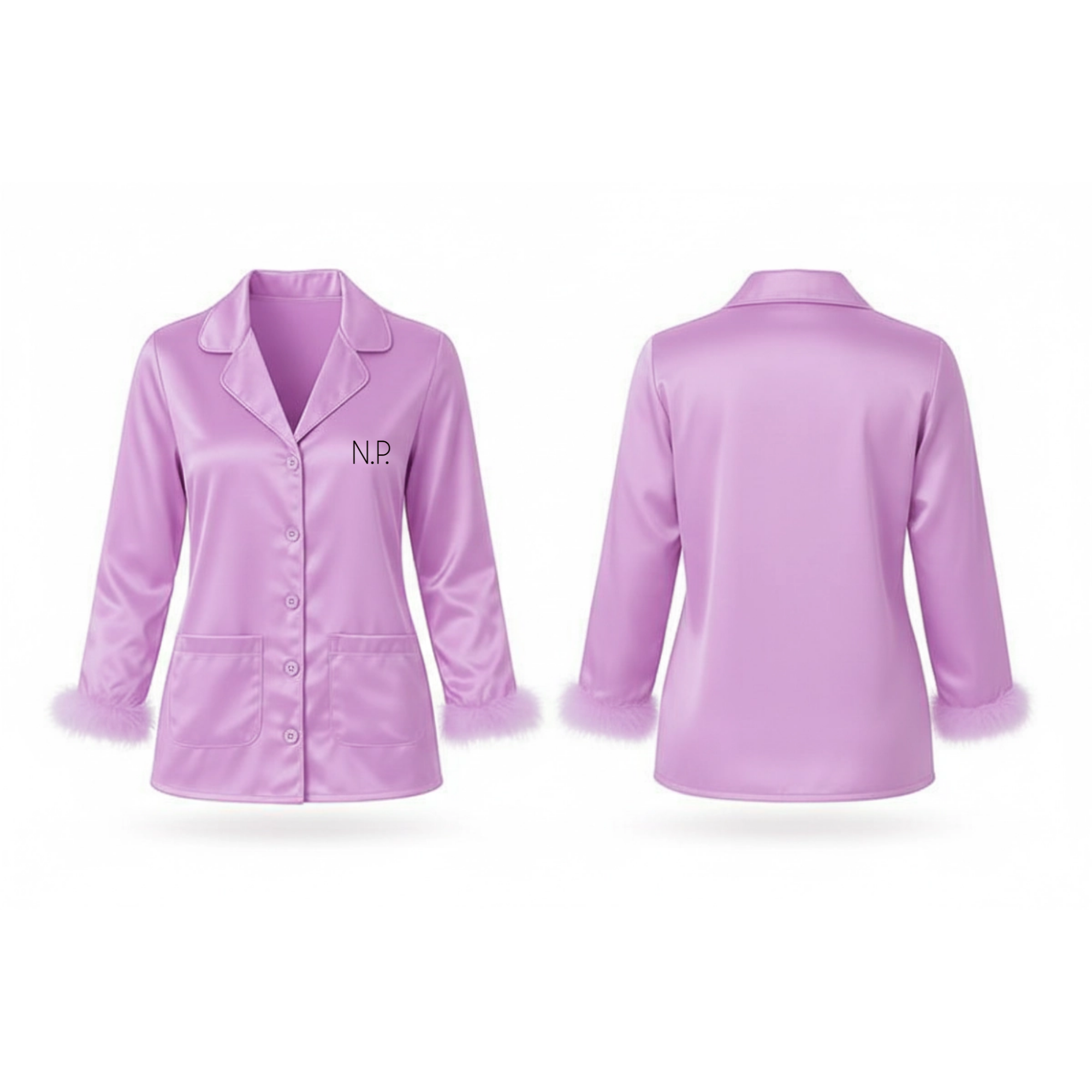 Initials Feather Trim Satin Set