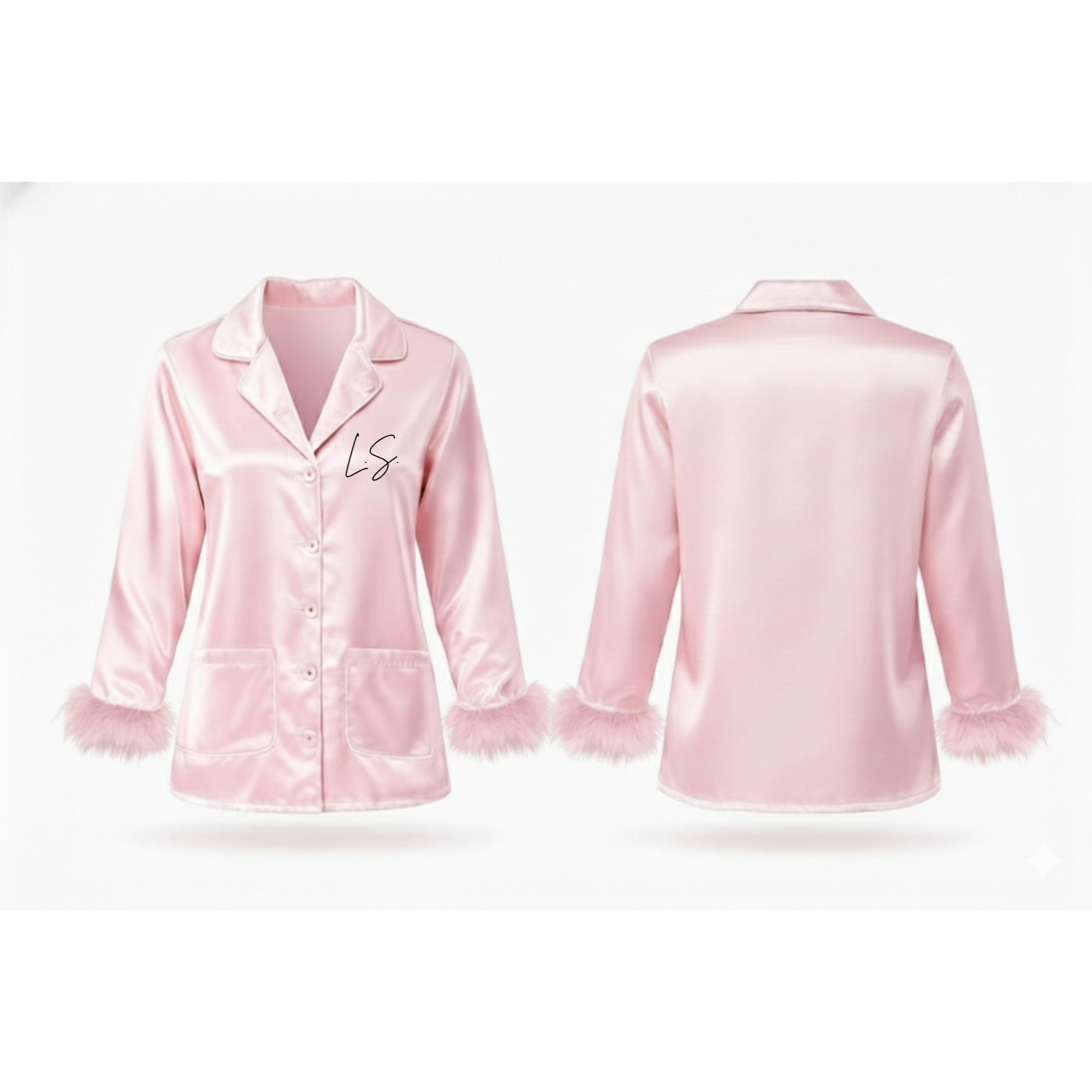 Initials Feather Trim Satin Set