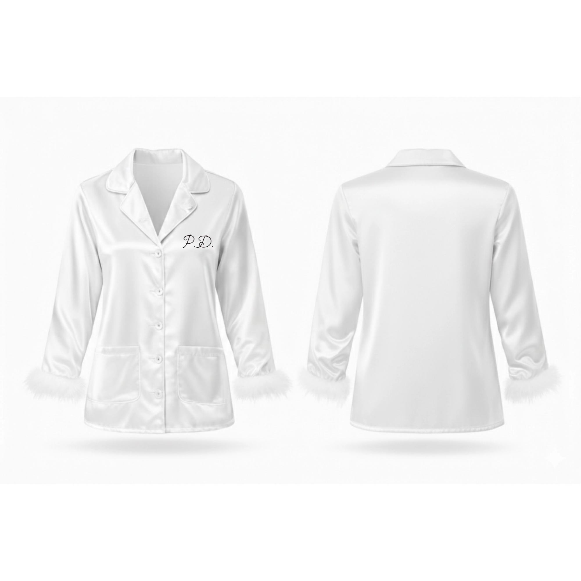 Initials Feather Trim Satin Set