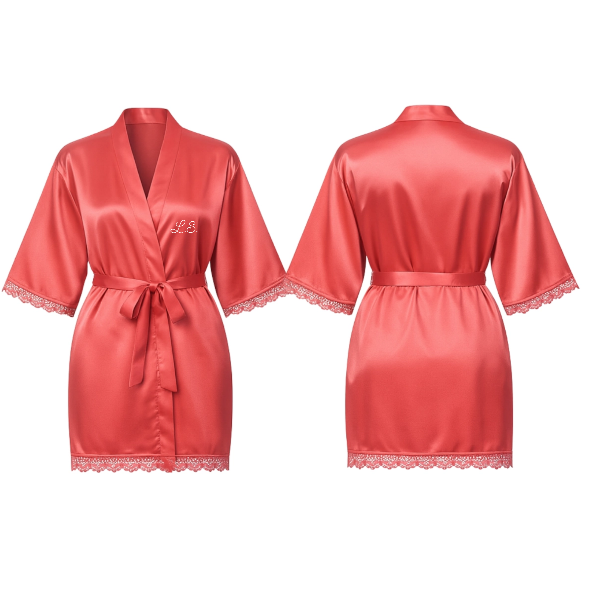 Initials Lace Trim Robe