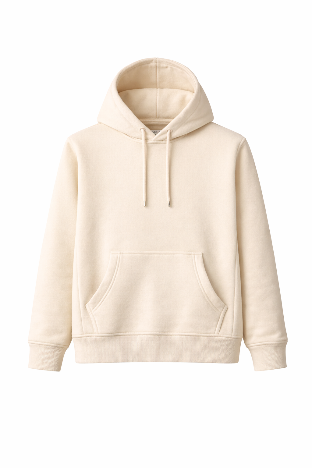 Mid Length Pull Over Fleece Hoodie Ivory-Blank