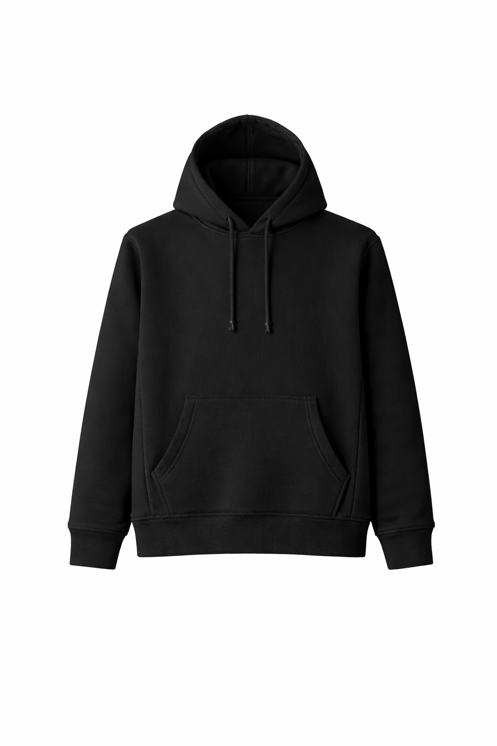 Mid Length Pull Over Fleece Hoodie Black -Blank