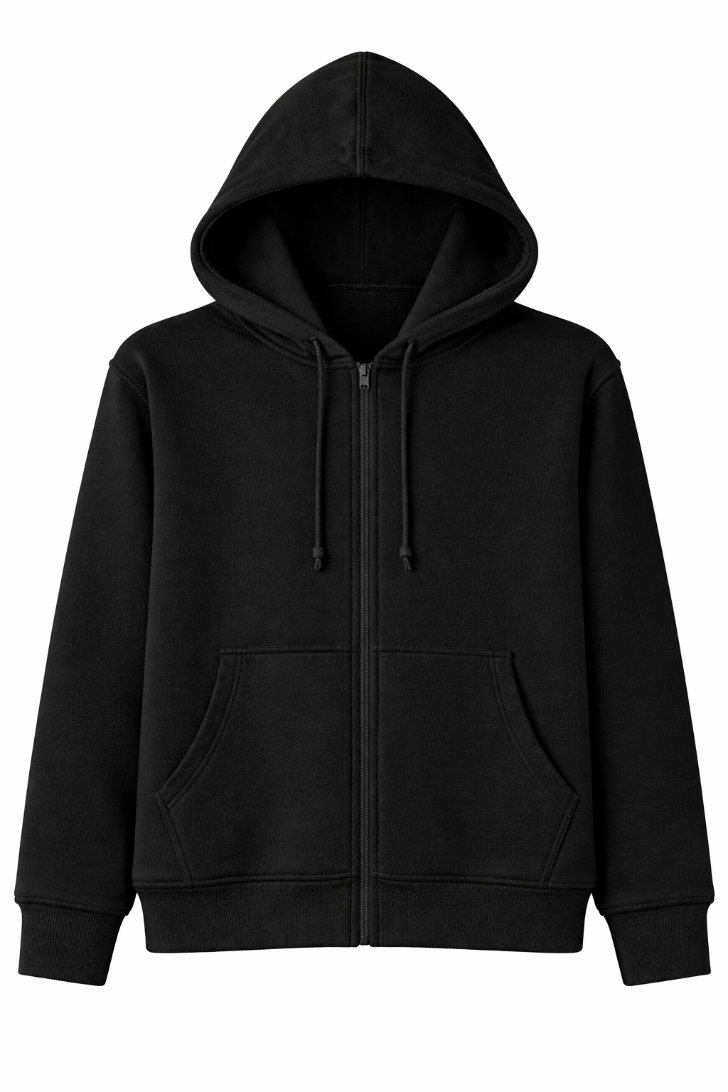 Mid Lenght FZ Fleece Hoodie Black - Blank
