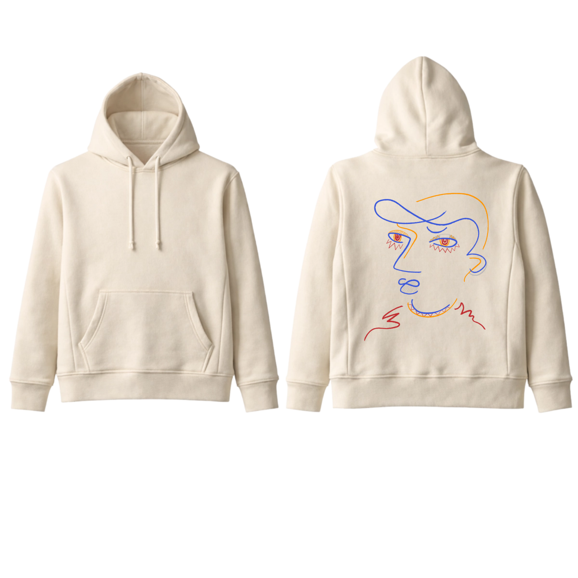 Mid Length Pull Over Fleece Hoodie printed back