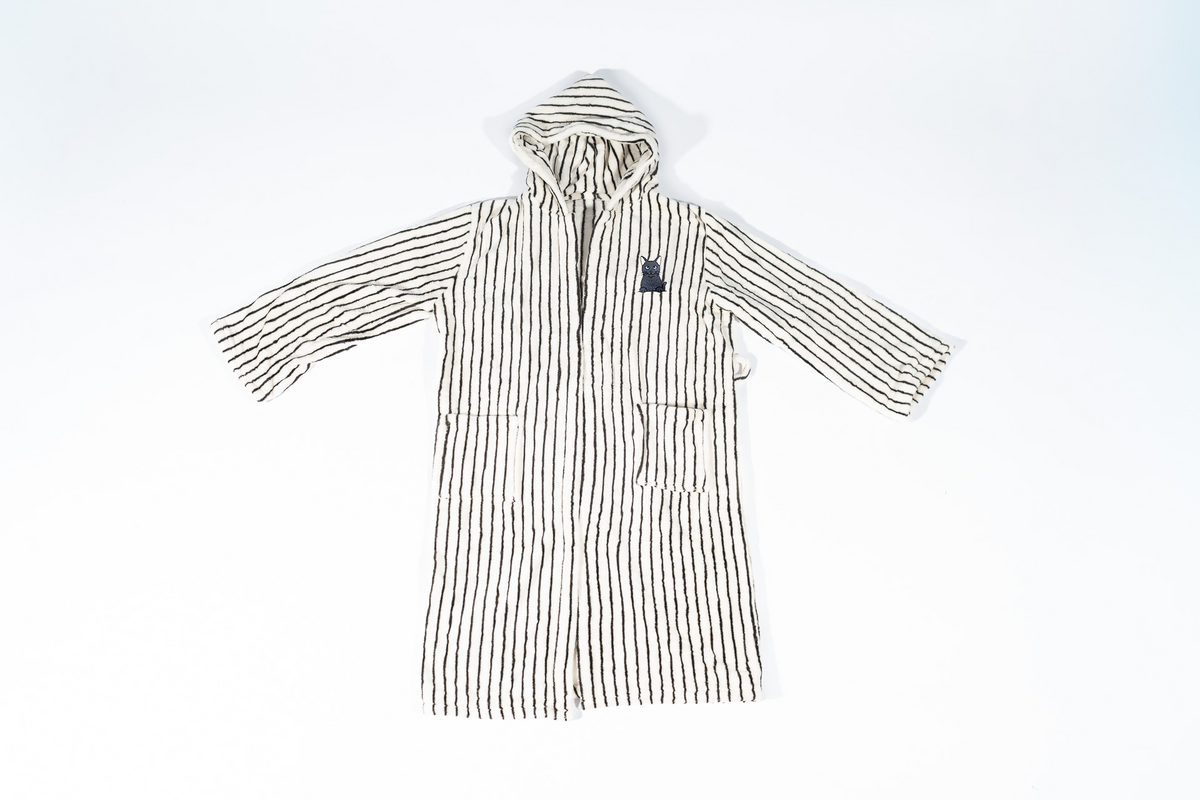 Striped Hooded Robe White & Black Pet Lover