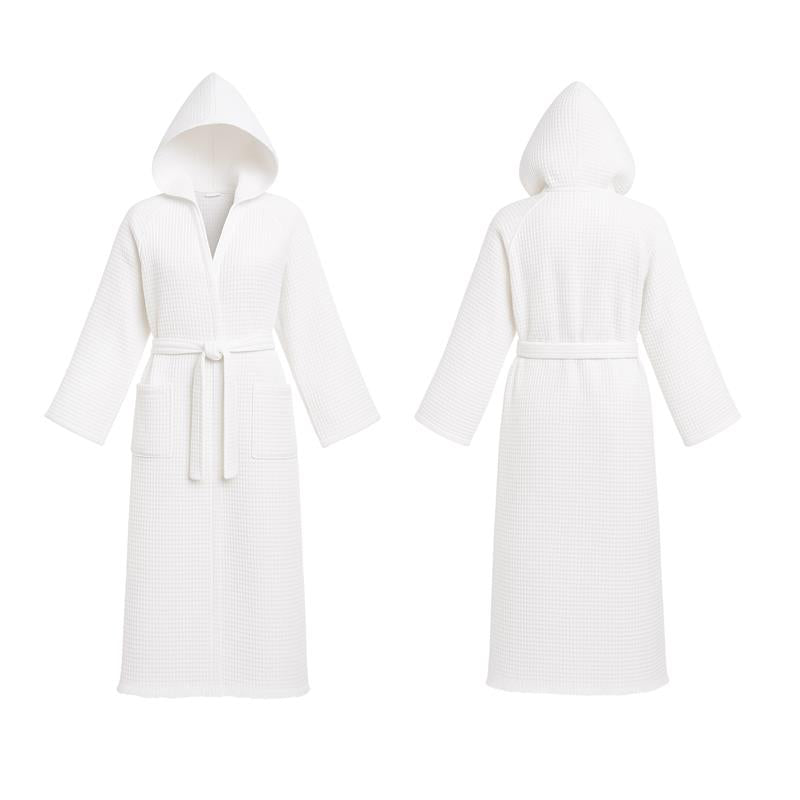 Waffle Hooded Robe White - BLANK