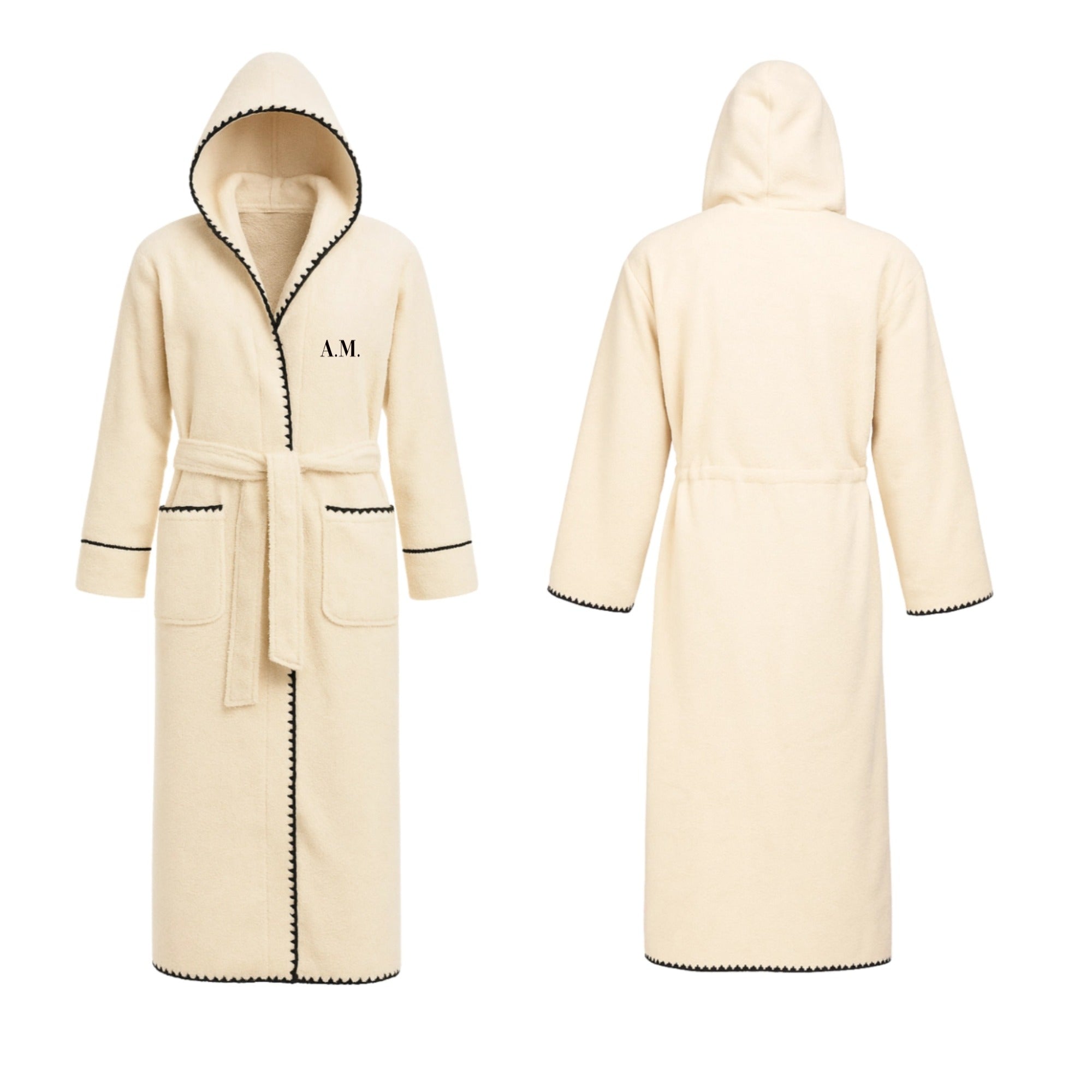 Initials Hooded Bath Robe With Trim