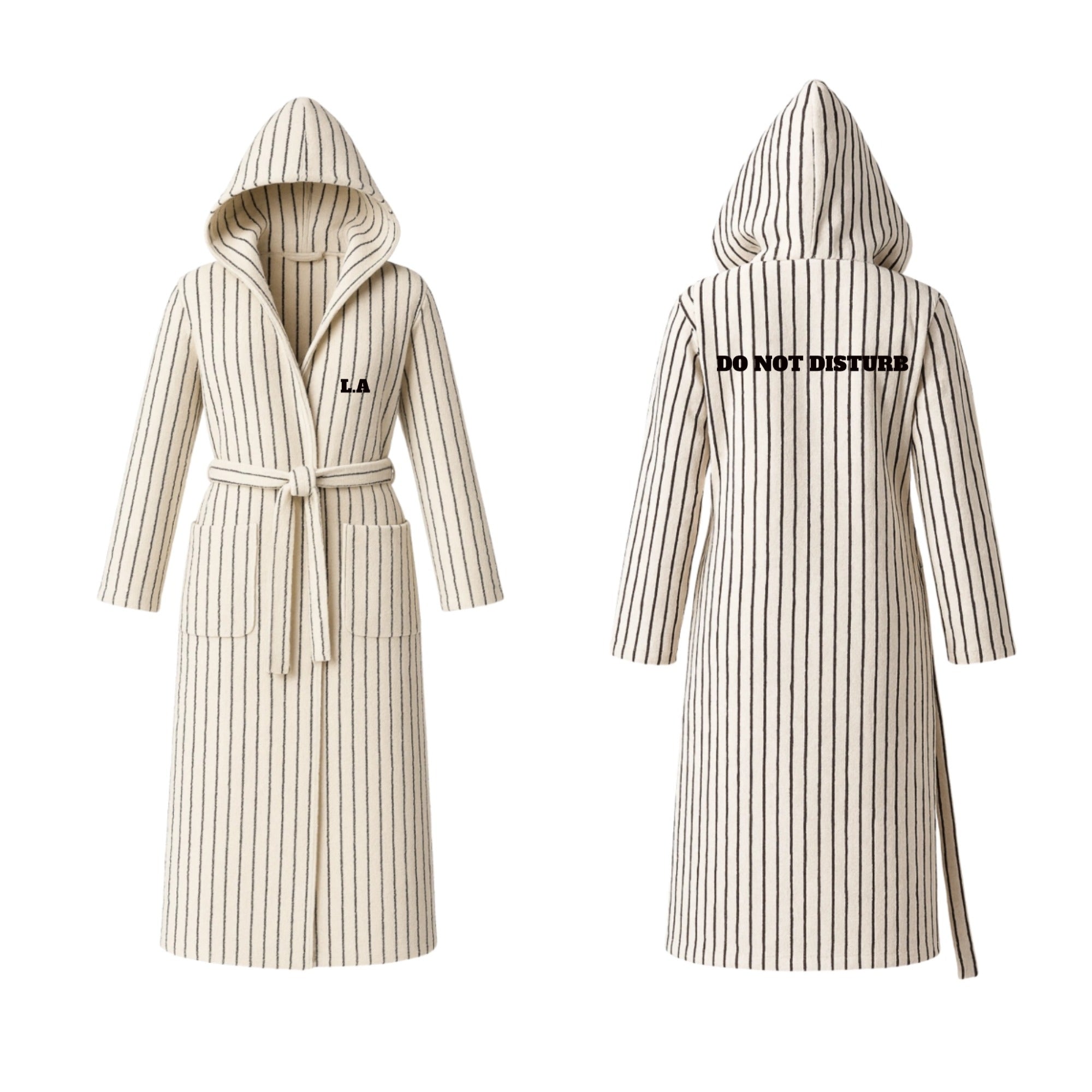 Inscription Stripped Hooded Robe - White & Black