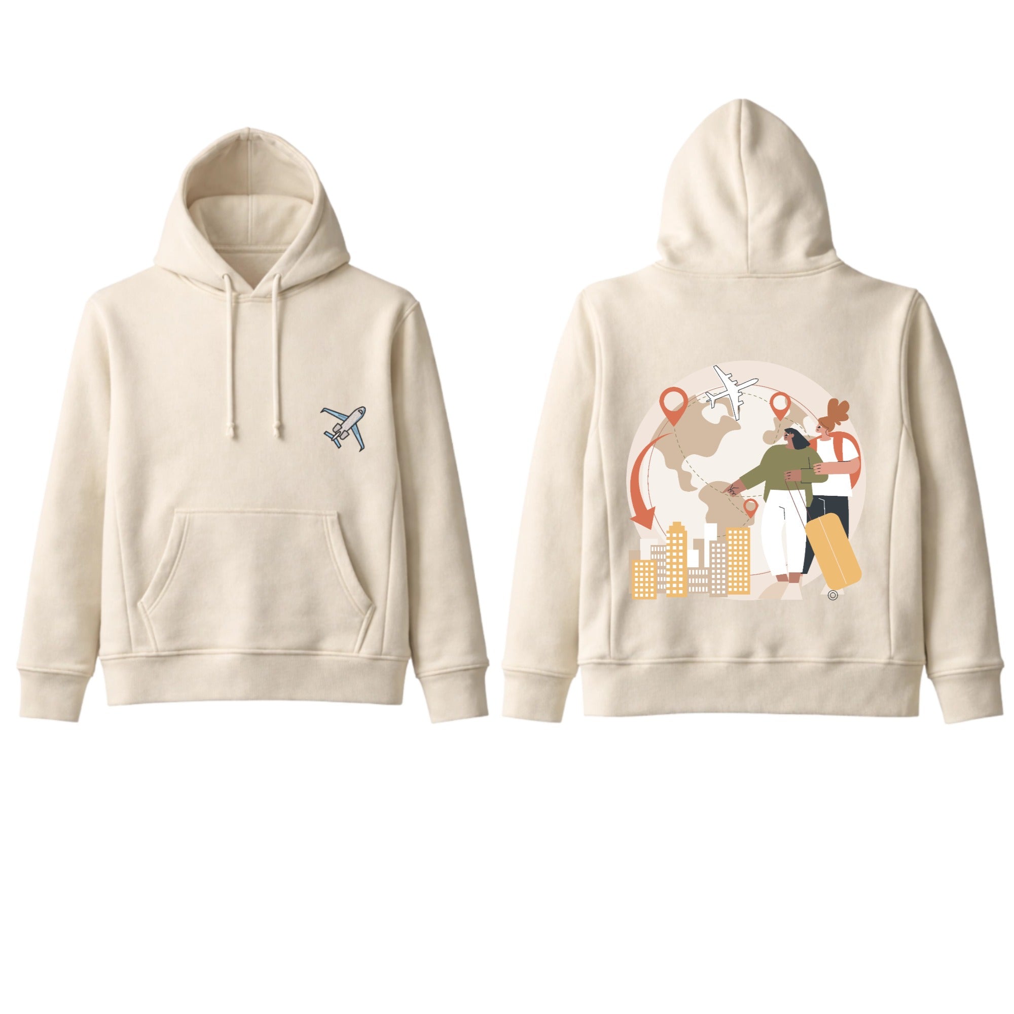 Mid Length Pull Over Fleece Hoodie Printed And Embroidered