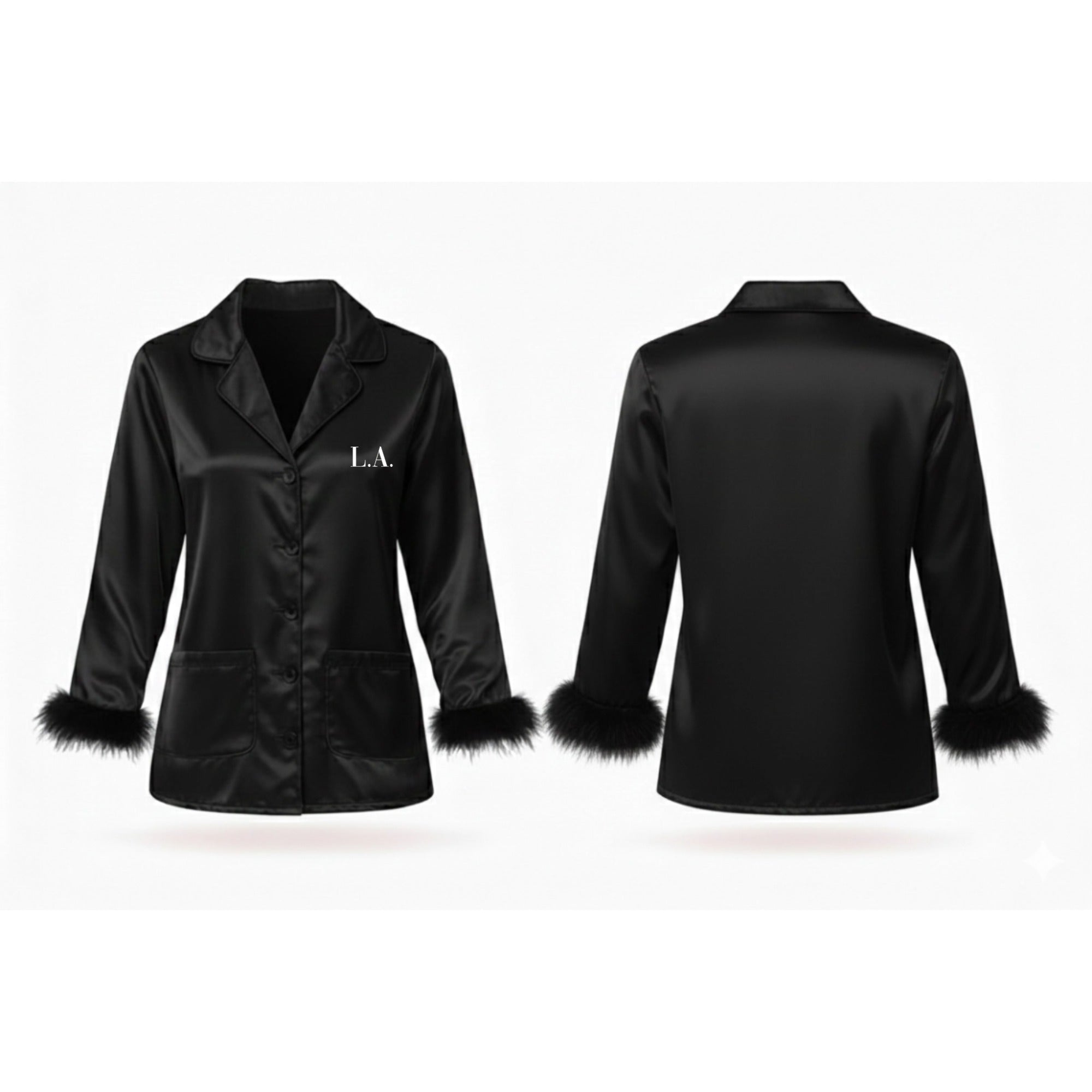 Initials Feather Trim Satin Set