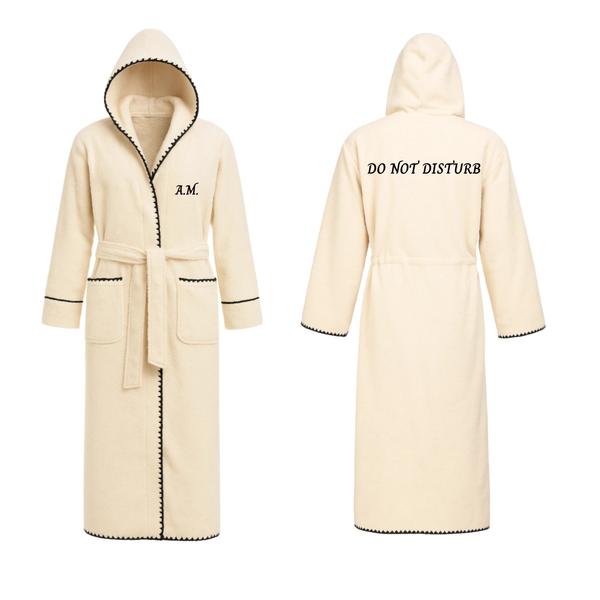 Inscription Hooded Bath Robe With Trim