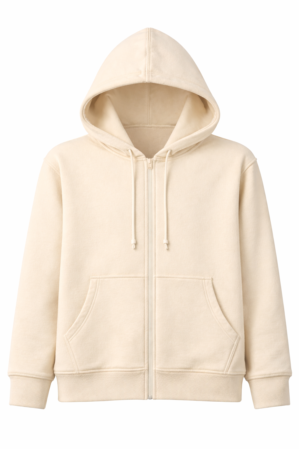 Mid Length FZ Fleece Hoodie Ivory - Blank