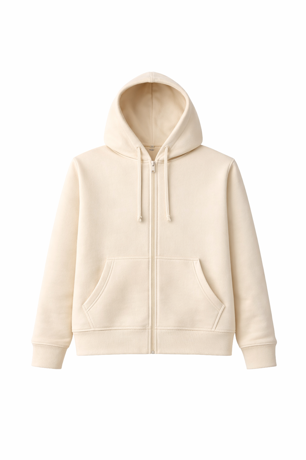 Mid Length FZ Fleece Hoodie Ivory - Blank